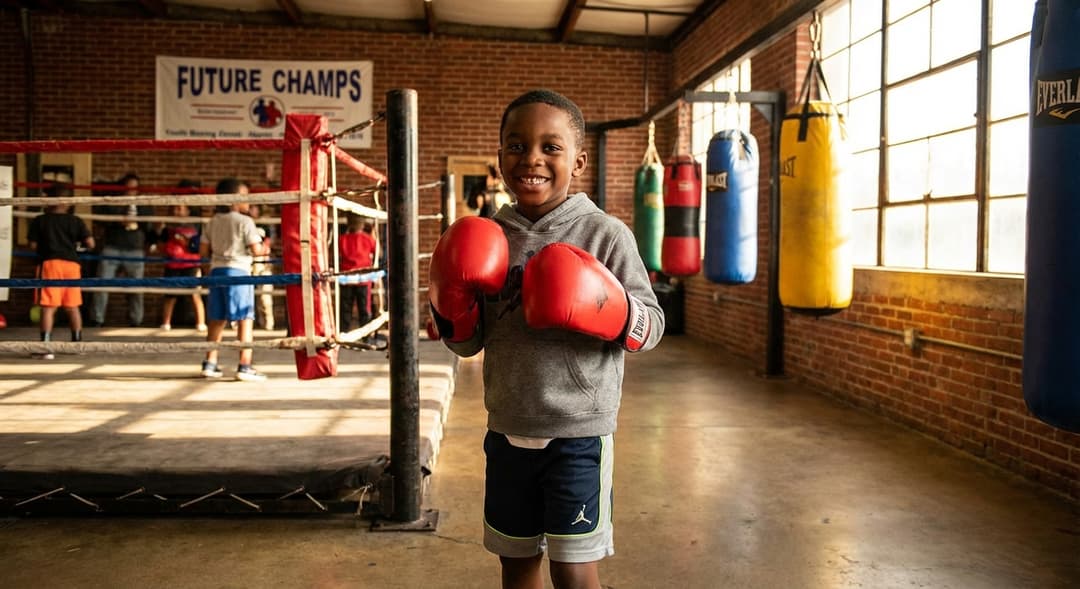 Kid building confidence through boxing