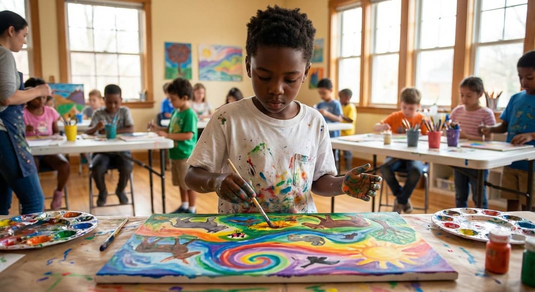 Kids in a daycare learning and playing together